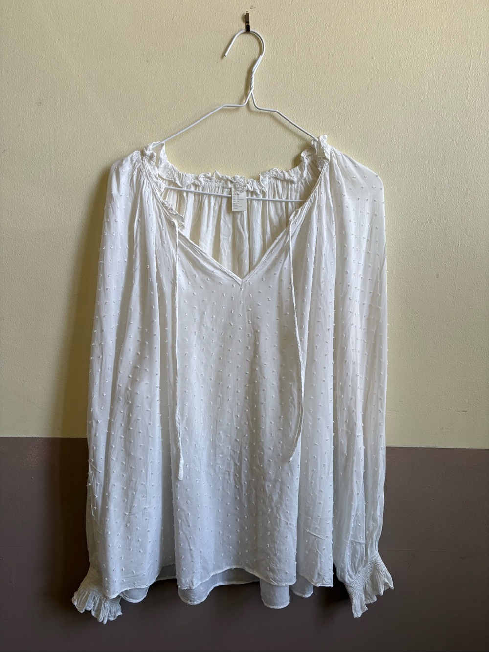 White Swiss Dot Peasant Blouse - Women